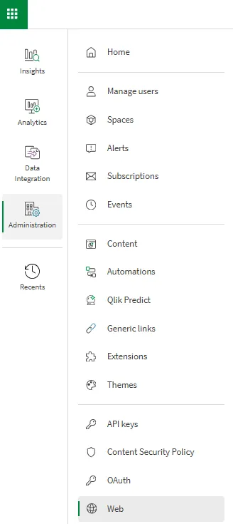 a screenshot of the administration activity center menu in Qlik Cloud.