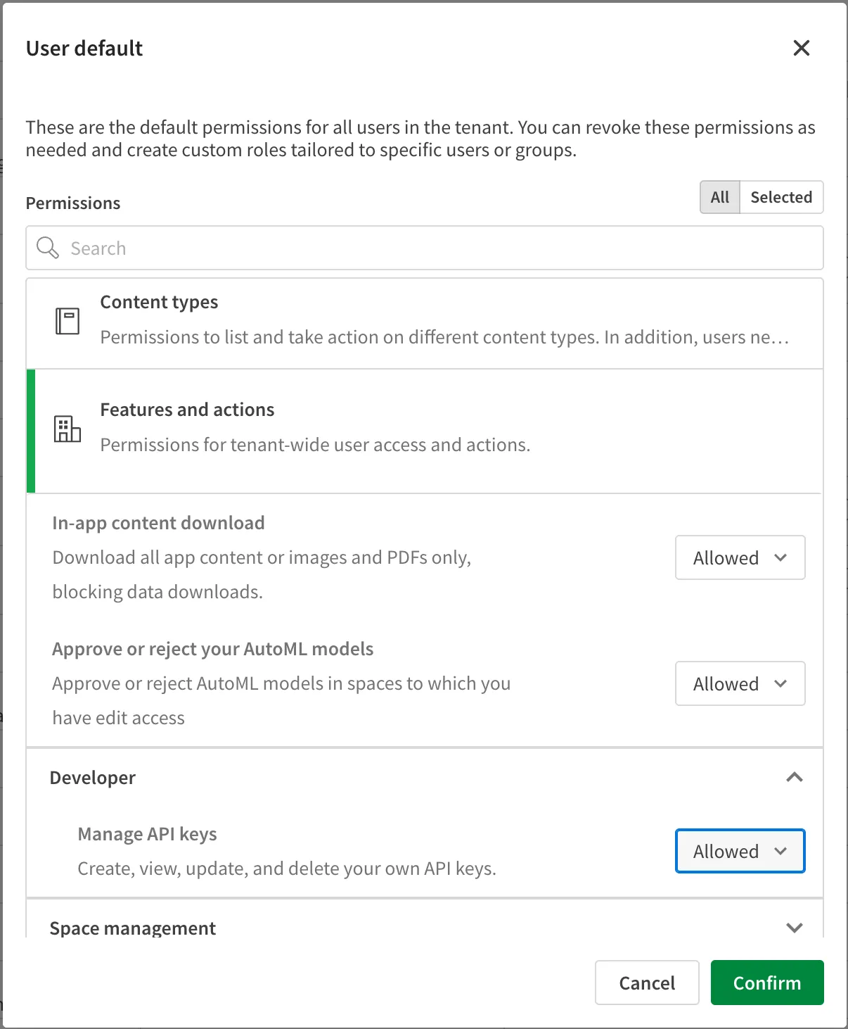 a screenshot of enabling the API key scope
in the user default role