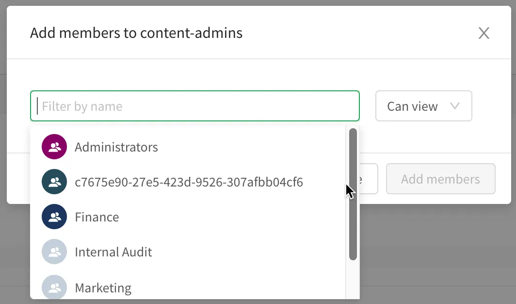 a screenshot of a group with a guid in the list of
friendly group names