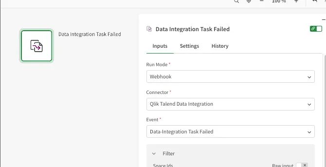 Qlik Automate — webhook configuration screenshot